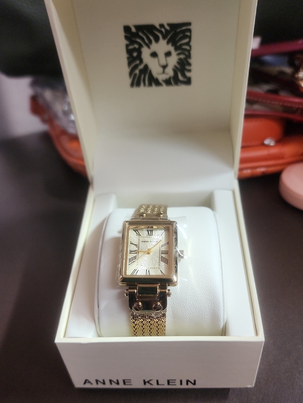 Anne Klein Gold Rectangular Mesh Bracelet Watch NIB Works Fine